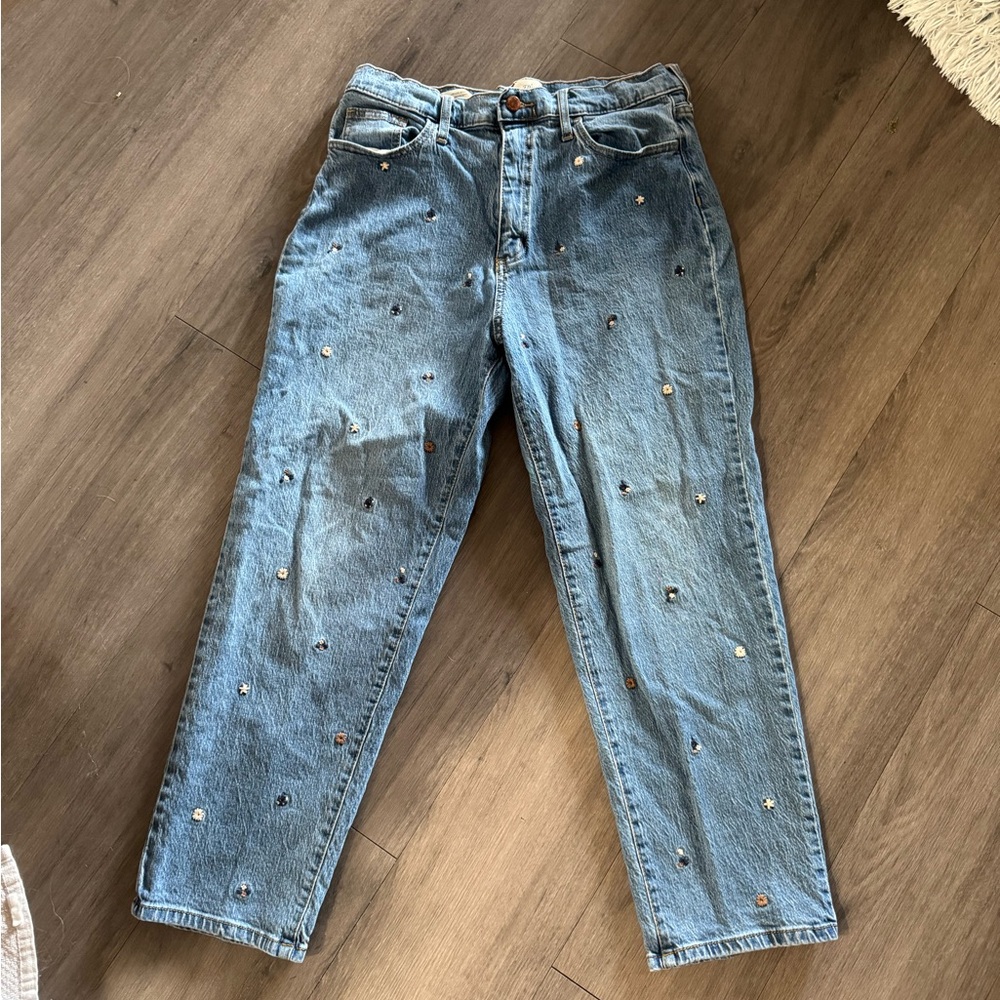 Flower Embroidered Blue Jeans